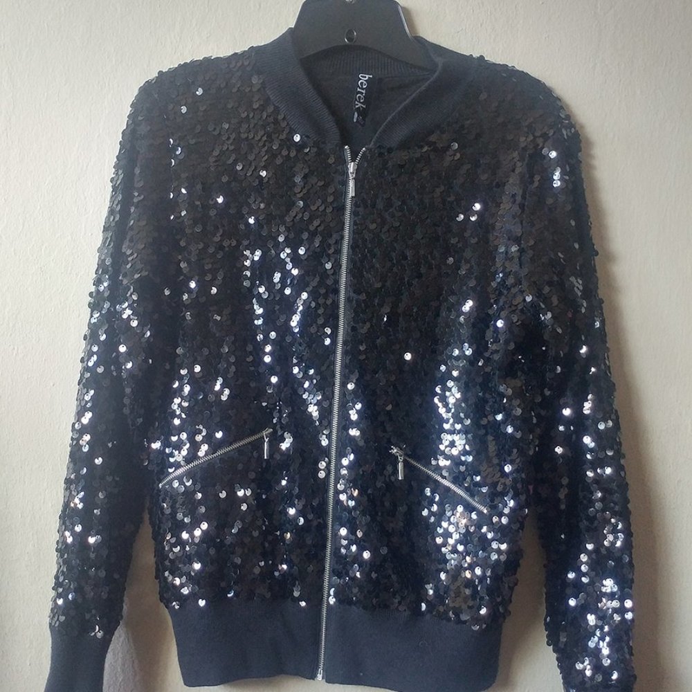Berek Black Sequin Zip Jacket